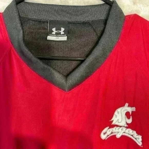 Under Armour WSU Cougars V Neck Womens Small Red/Black Athletic Lined Pullover - Picture 2 of 8